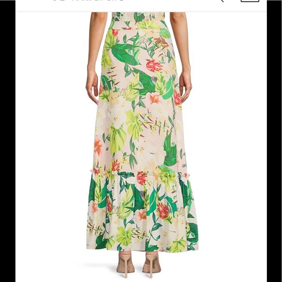NWT Antonio Melani Perla Tropical Floral Print Ruffle Hem A- Line Maxi Skirt - Picture 2 of 8
